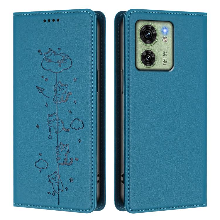 For Motorola Edge 40 Global / Edge 2023 US Cute Cats Embossed Magnetic RFID Vegan Leather Phone Case