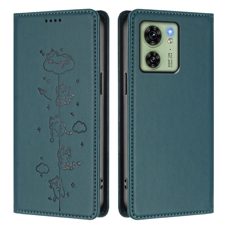 For Motorola Edge 40 Global / Edge 2023 US Cute Cats Embossed Magnetic RFID Vegan Leather Phone Case