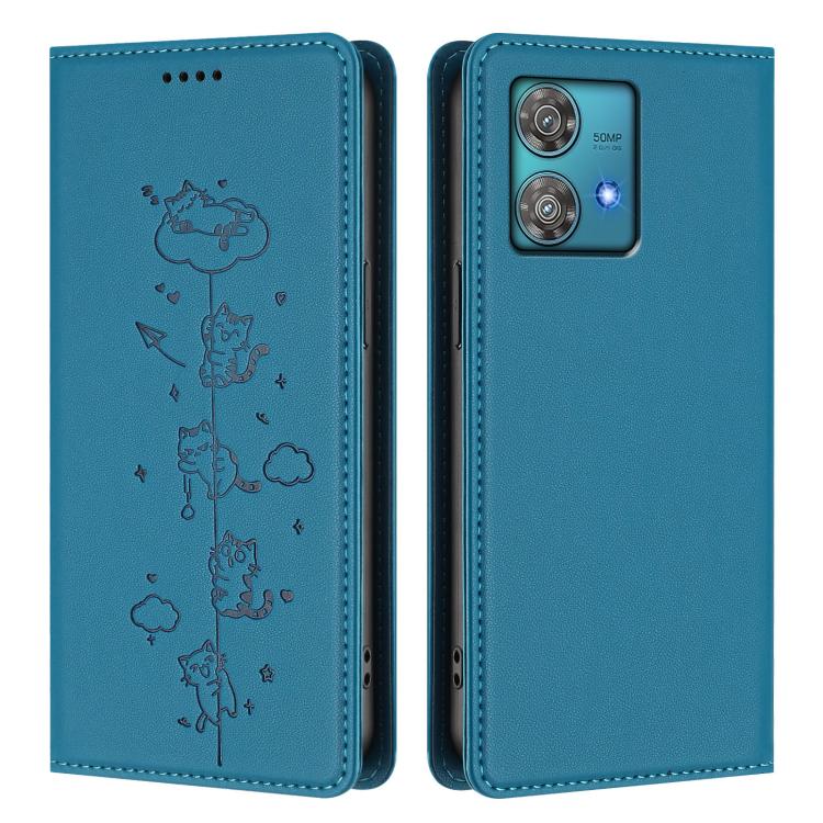For Motorola Edge 40 Neo 5G Cute Cats Embossed Magnetic RFID Vegan Leather Phone Case