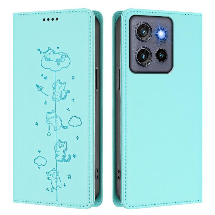 For Motorola Edge 60 Neo Cute Cats Embossed Magnetic RFID Vegan Leather Phone Case