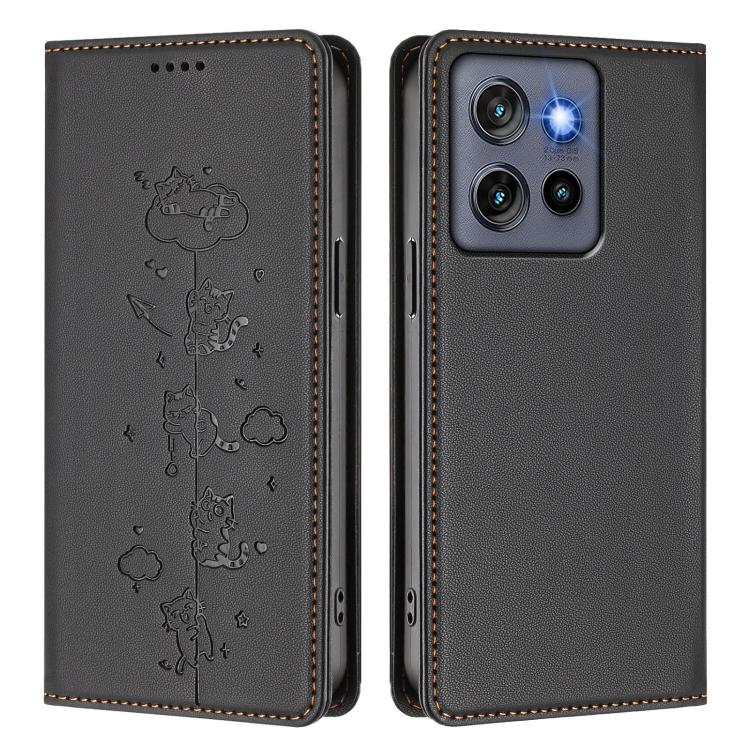 For Motorola Edge 60 Neo Cute Cats Embossed Magnetic RFID Vegan Leather Phone Case