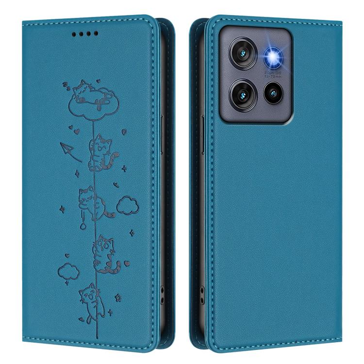 For Motorola Edge 60 Neo Cute Cats Embossed Magnetic RFID Vegan Leather Phone Case