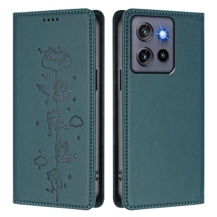For Motorola Edge 60 Neo Cute Cats Embossed Magnetic RFID Vegan Leather Phone Case