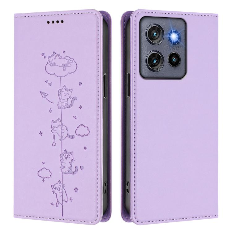 For Motorola Edge 60 Neo Cute Cats Embossed Magnetic RFID Vegan Leather Phone Case