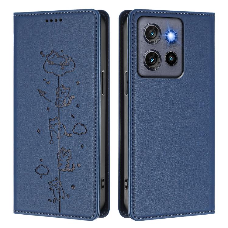 For Motorola Edge 60 Neo Cute Cats Embossed Magnetic RFID Vegan Leather Phone Case