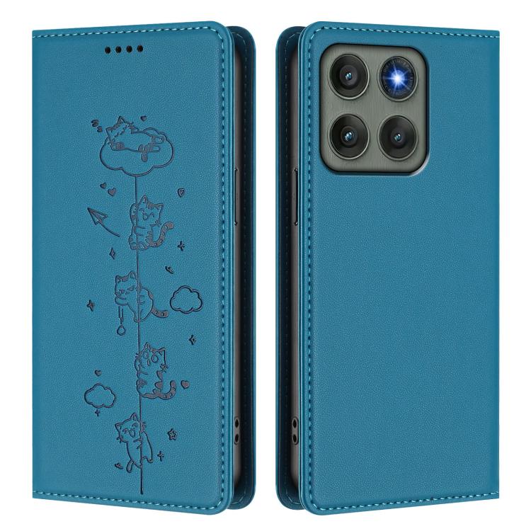 For Motorola Edge 60 Pro Cute Cats Embossed Magnetic RFID Vegan Leather Phone Case
