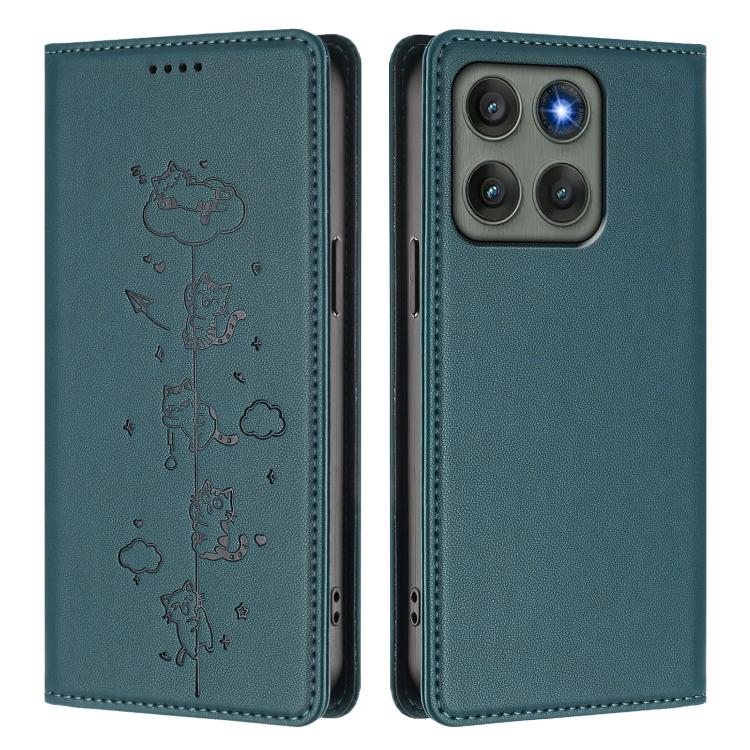 For Motorola Edge 60 Pro Cute Cats Embossed Magnetic RFID Vegan Leather Phone Case
