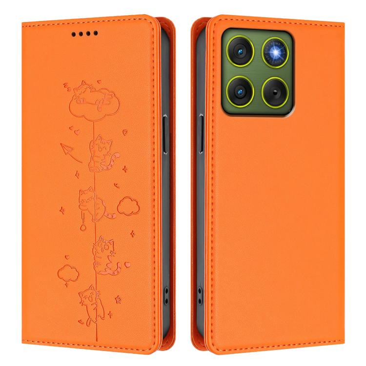 For Motorola Edge 70 5G / X70 Air 5G Cute Cats Embossed Magnetic RFID Vegan Leather Phone Case