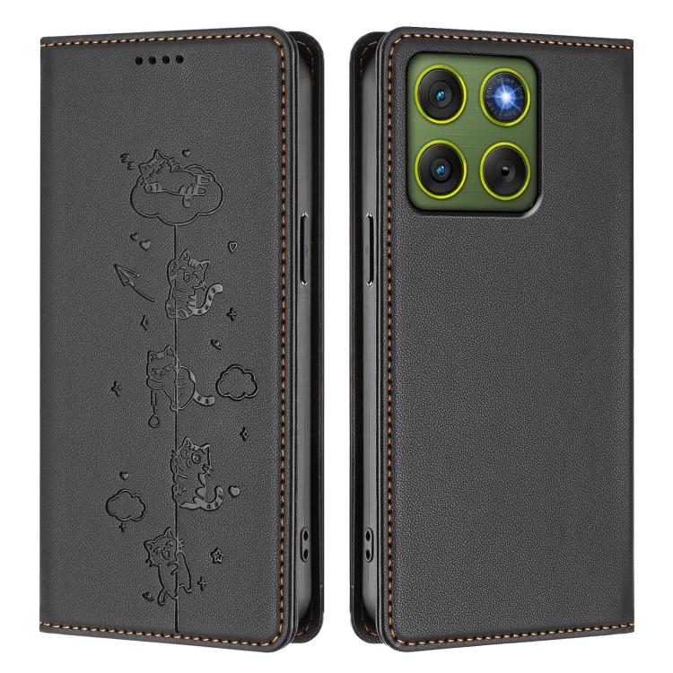 For Motorola Edge 70 5G / X70 Air 5G Cute Cats Embossed Magnetic RFID Vegan Leather Phone Case