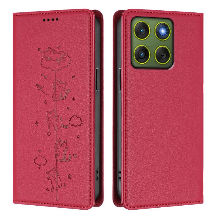 For Motorola Edge 70 5G / X70 Air 5G Cute Cats Embossed Magnetic RFID Vegan Leather Phone Case