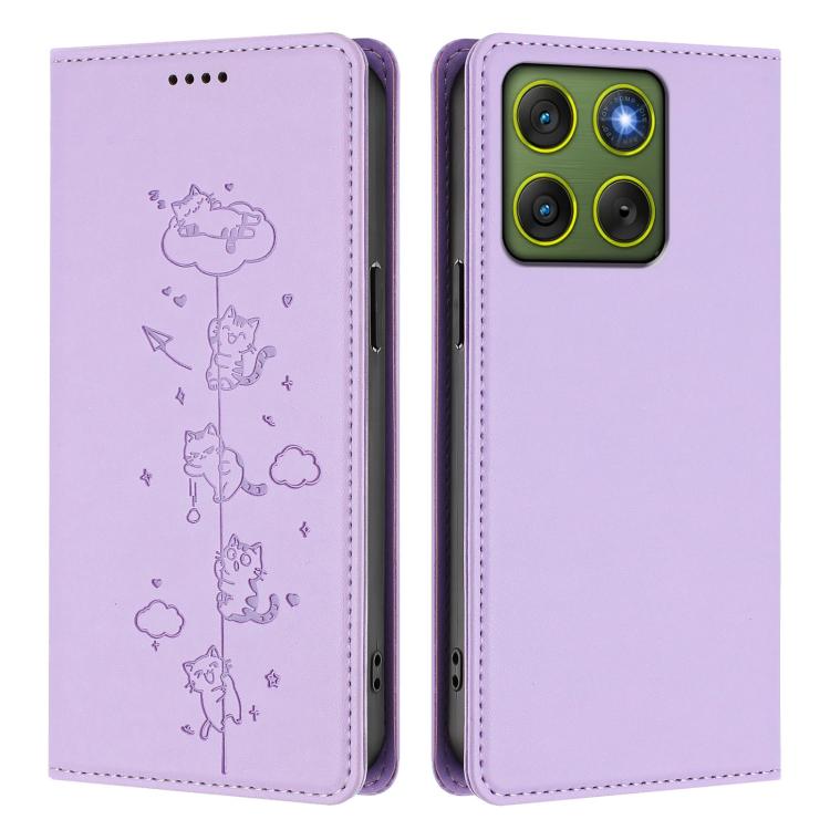 For Motorola Edge 70 5G / X70 Air 5G Cute Cats Embossed Magnetic RFID Vegan Leather Phone Case