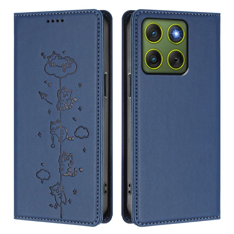 For Motorola Edge 70 5G / X70 Air 5G Cute Cats Embossed Magnetic RFID Vegan Leather Phone Case