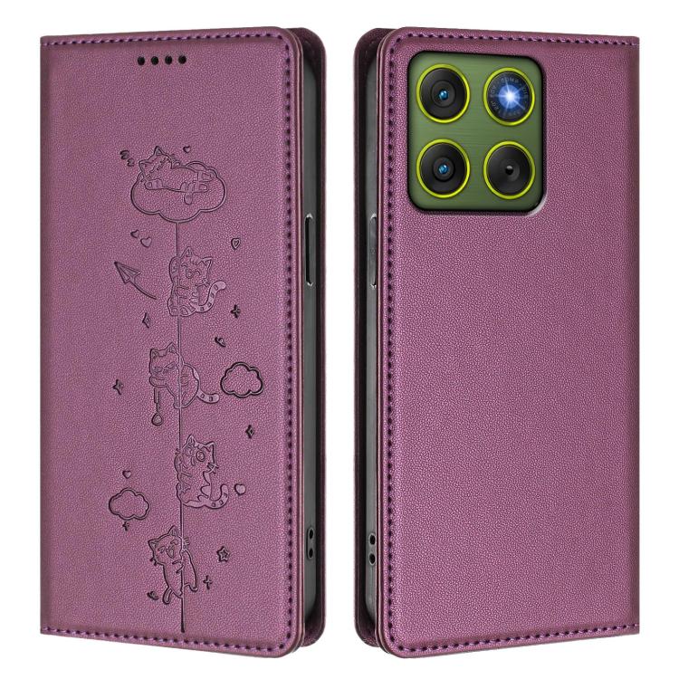 For Motorola Edge 70 5G / X70 Air 5G Cute Cats Embossed Magnetic RFID Vegan Leather Phone Case
