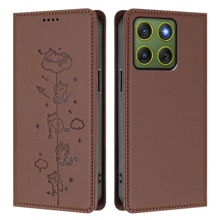 For Motorola Edge 70 5G / X70 Air 5G Cute Cats Embossed Magnetic RFID Vegan Leather Phone Case