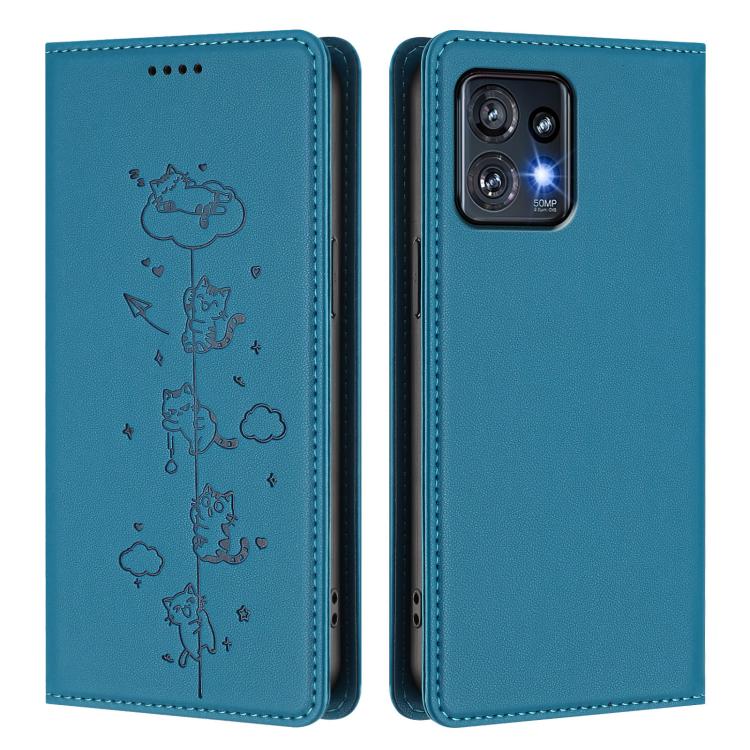 For Motorola Edge+ 2023 / Moto X40 Cute Cats Embossed Magnetic RFID Vegan Leather Phone Case