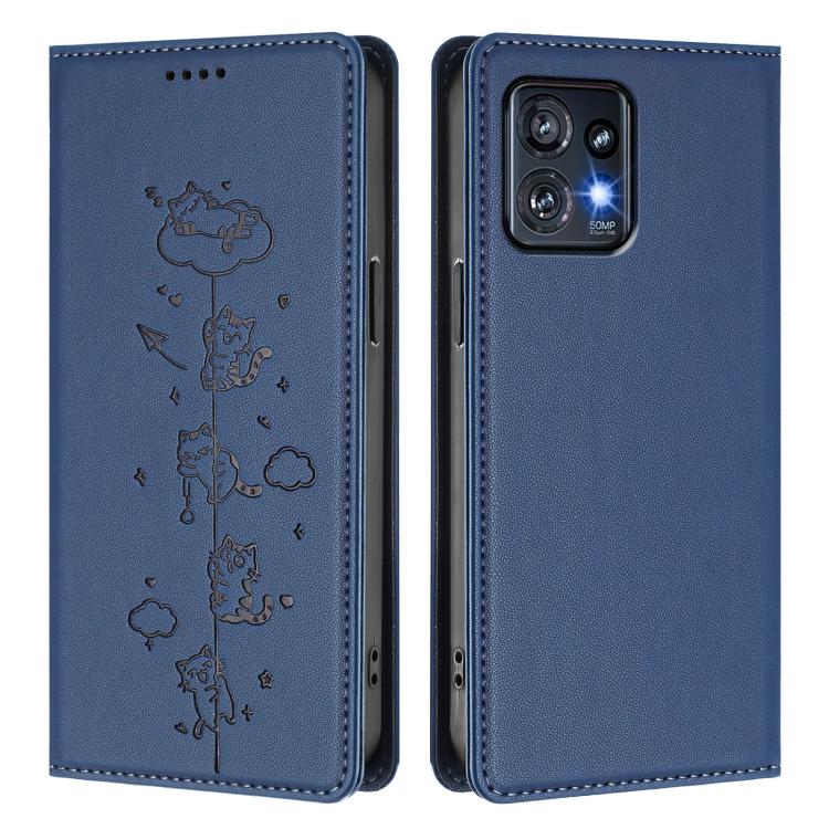 For Motorola Edge+ 2023 / Moto X40 Cute Cats Embossed Magnetic RFID Vegan Leather Phone Case