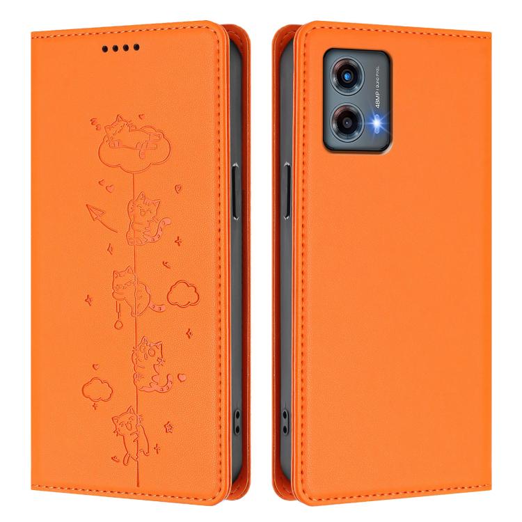For Motorola Moto G 5G 2023 Cute Cats Embossed Magnetic RFID Vegan Leather Phone Case