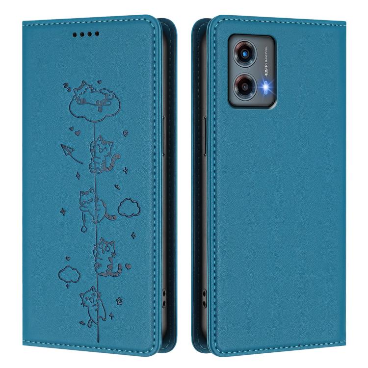 For Motorola Moto G 5G 2023 Cute Cats Embossed Magnetic RFID Vegan Leather Phone Case