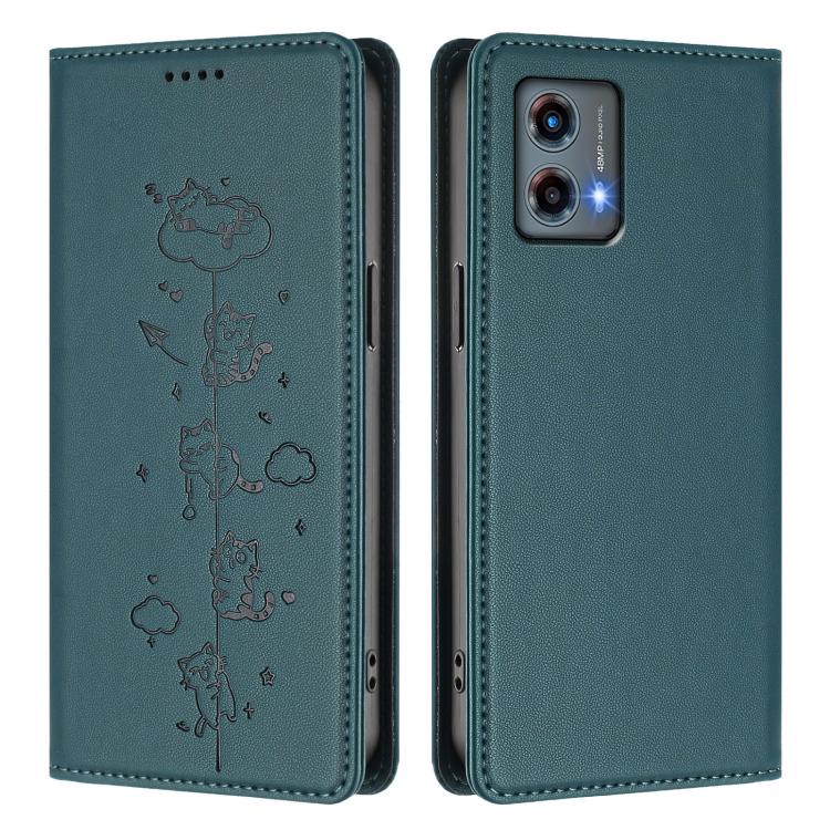 For Motorola Moto G 5G 2023 Cute Cats Embossed Magnetic RFID Vegan Leather Phone Case