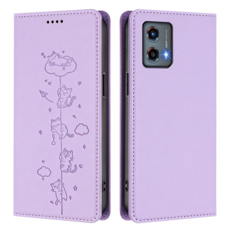 For Motorola Moto G 5G 2023 Cute Cats Embossed Magnetic RFID Vegan Leather Phone Case