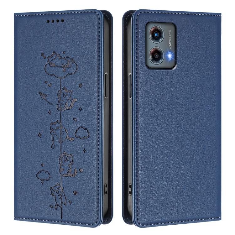For Motorola Moto G 5G 2023 Cute Cats Embossed Magnetic RFID Vegan Leather Phone Case