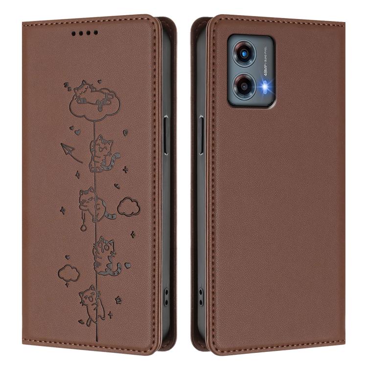 For Motorola Moto G 5G 2023 Cute Cats Embossed Magnetic RFID Vegan Leather Phone Case