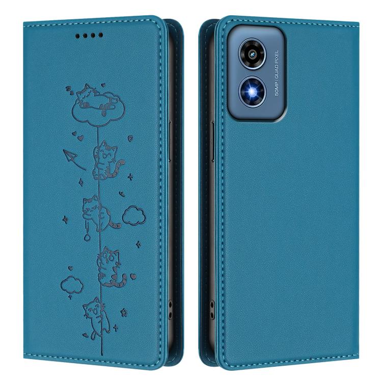 For Motorola Moto G Play 4G 2024 Cute Cats Embossed Magnetic RFID Vegan Leather Phone Case