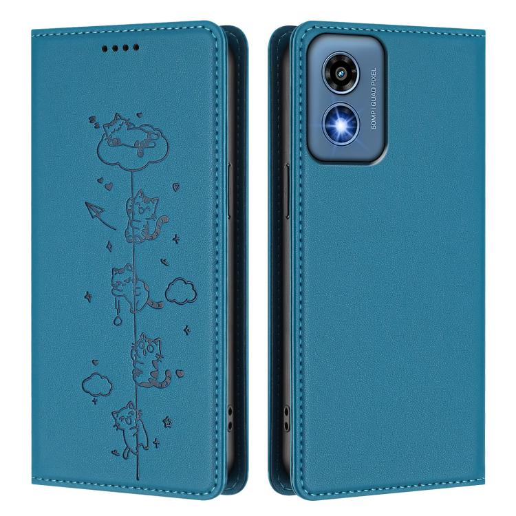 For Motorola Moto G Play 5G 2024 Cute Cats Embossed Magnetic RFID Vegan Leather Phone Case