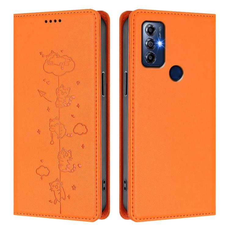 For Motorola Moto G Play 2023 Cute Cats Embossed Magnetic RFID Vegan Leather Phone Case