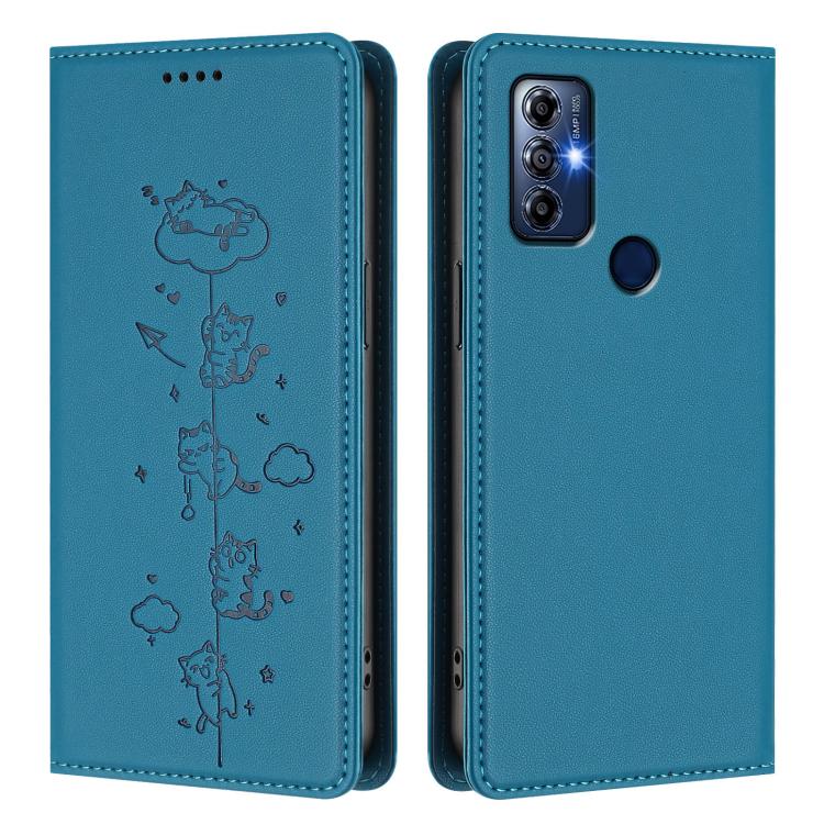 For Motorola Moto G Play 2023 Cute Cats Embossed Magnetic RFID Vegan Leather Phone Case