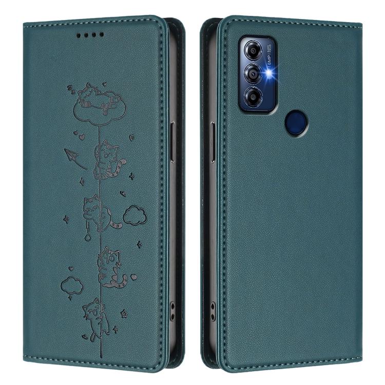 For Motorola Moto G Play 2023 Cute Cats Embossed Magnetic RFID Vegan Leather Phone Case