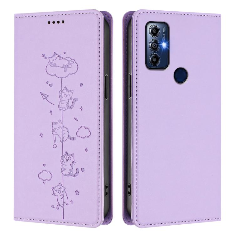For Motorola Moto G Play 2023 Cute Cats Embossed Magnetic RFID Vegan Leather Phone Case