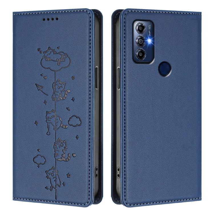 For Motorola Moto G Play 2023 Cute Cats Embossed Magnetic RFID Vegan Leather Phone Case