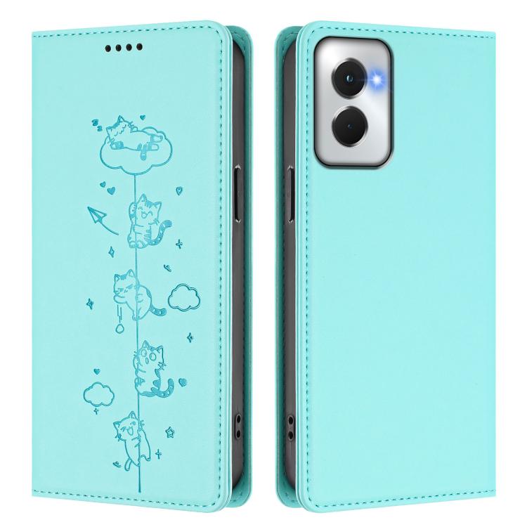 For Motorola Moto G Power 5G 2024 Cute Cats Embossed Magnetic RFID Vegan Leather Phone Case