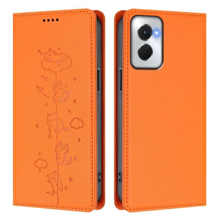 For Motorola Moto G Power 5G 2024 Cute Cats Embossed Magnetic RFID Vegan Leather Phone Case