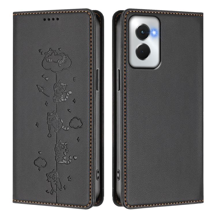 For Motorola Moto G Power 5G 2024 Cute Cats Embossed Magnetic RFID Vegan Leather Phone Case