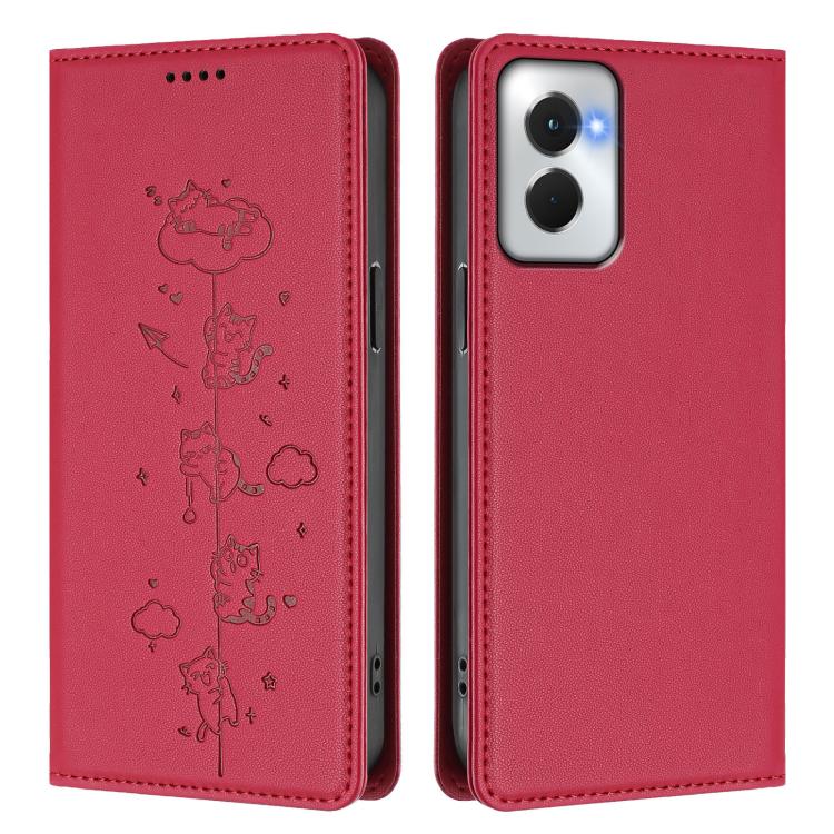 For Motorola Moto G Power 5G 2024 Cute Cats Embossed Magnetic RFID Vegan Leather Phone Case