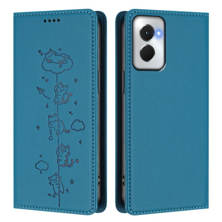 For Motorola Moto G Power 5G 2024 Cute Cats Embossed Magnetic RFID Vegan Leather Phone Case