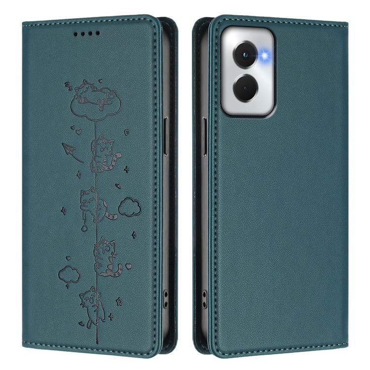 For Motorola Moto G Power 5G 2024 Cute Cats Embossed Magnetic RFID Vegan Leather Phone Case