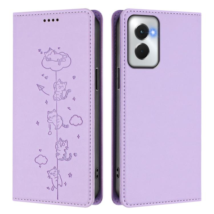 For Motorola Moto G Power 5G 2024 Cute Cats Embossed Magnetic RFID Vegan Leather Phone Case