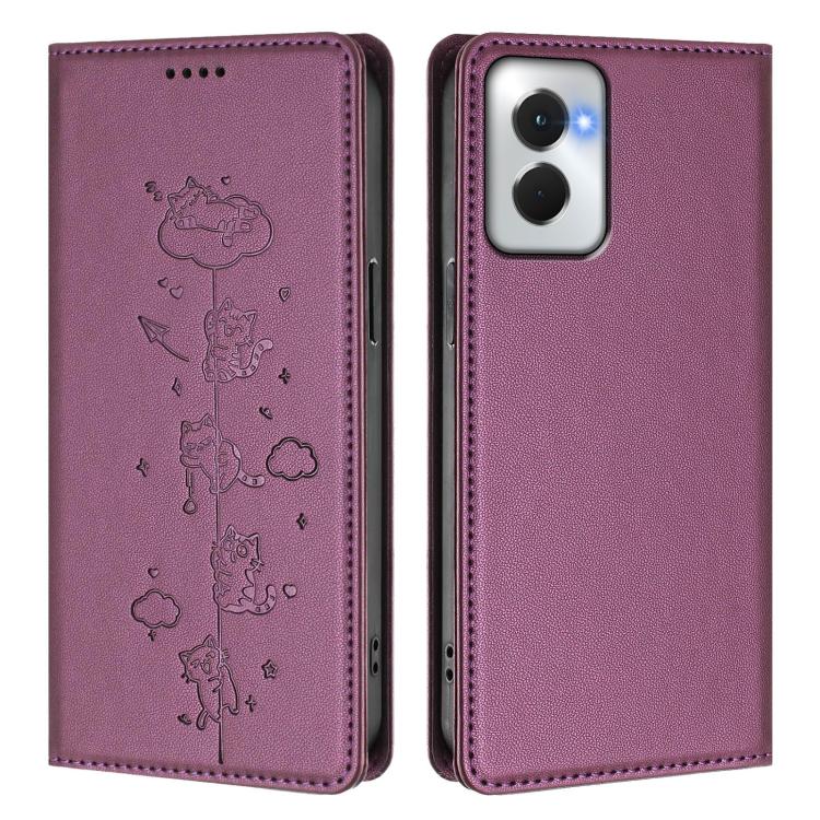 For Motorola Moto G Power 5G 2024 Cute Cats Embossed Magnetic RFID Vegan Leather Phone Case