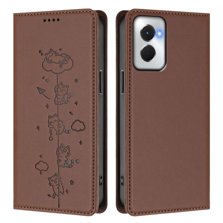 For Motorola Moto G Power 5G 2024 Cute Cats Embossed Magnetic RFID Vegan Leather Phone Case