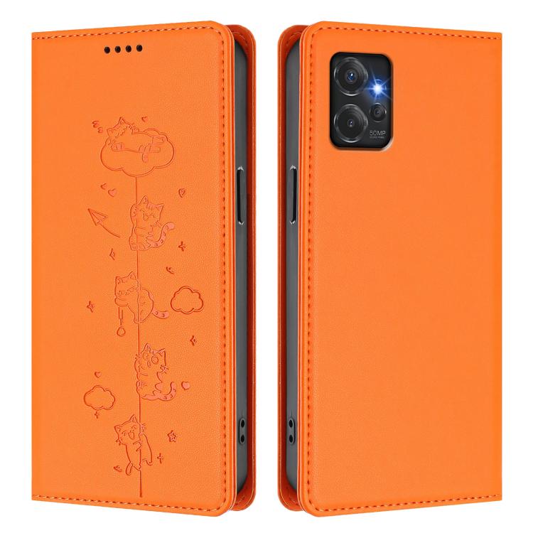 For Motorola Moto G Power 2023 5G Cute Cats Embossed Magnetic RFID Vegan Leather Phone Case