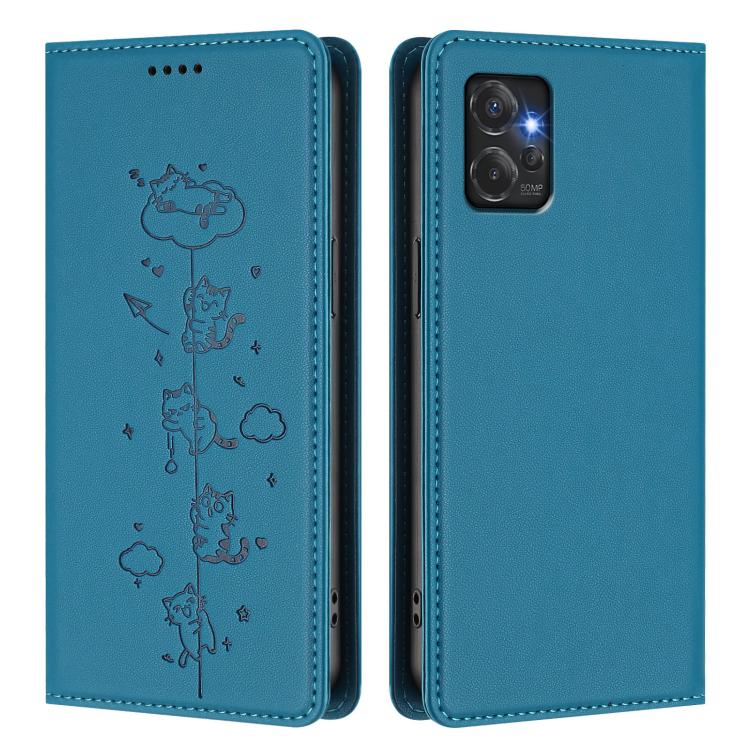 For Motorola Moto G Power 2023 5G Cute Cats Embossed Magnetic RFID Vegan Leather Phone Case