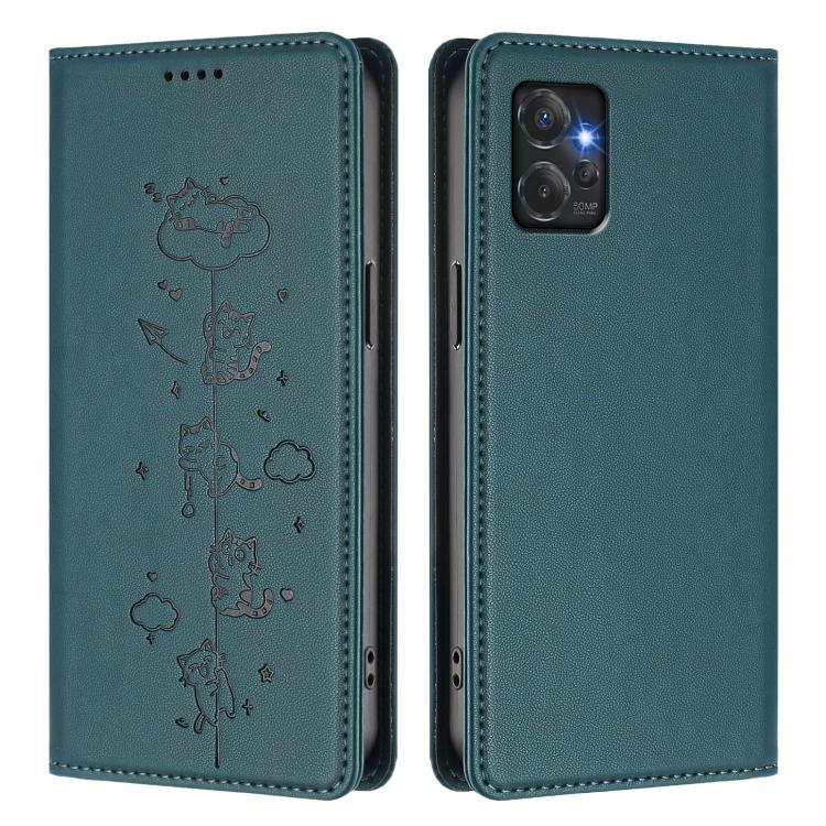 For Motorola Moto G Power 2023 5G Cute Cats Embossed Magnetic RFID Vegan Leather Phone Case