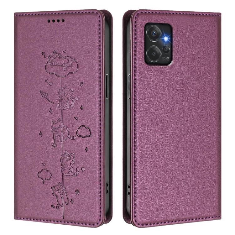 For Motorola Moto G Power 2023 5G Cute Cats Embossed Magnetic RFID Vegan Leather Phone Case