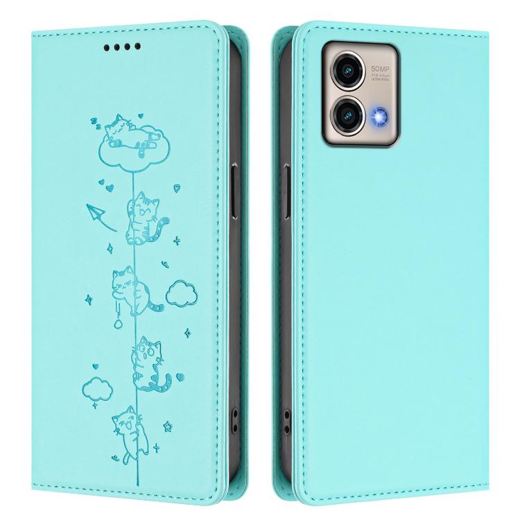 For Motorola Moto G Stylus 5G 2023 Cute Cats Embossed Magnetic RFID Vegan Leather Phone Case