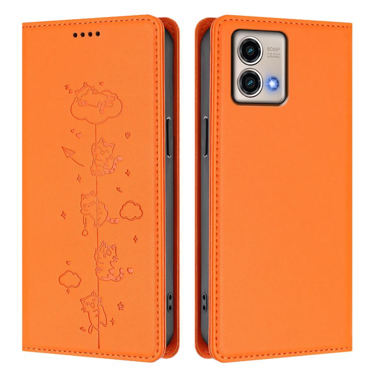 For Motorola Moto G Stylus 5G 2023 Cute Cats Embossed Magnetic RFID Vegan Leather Phone Case