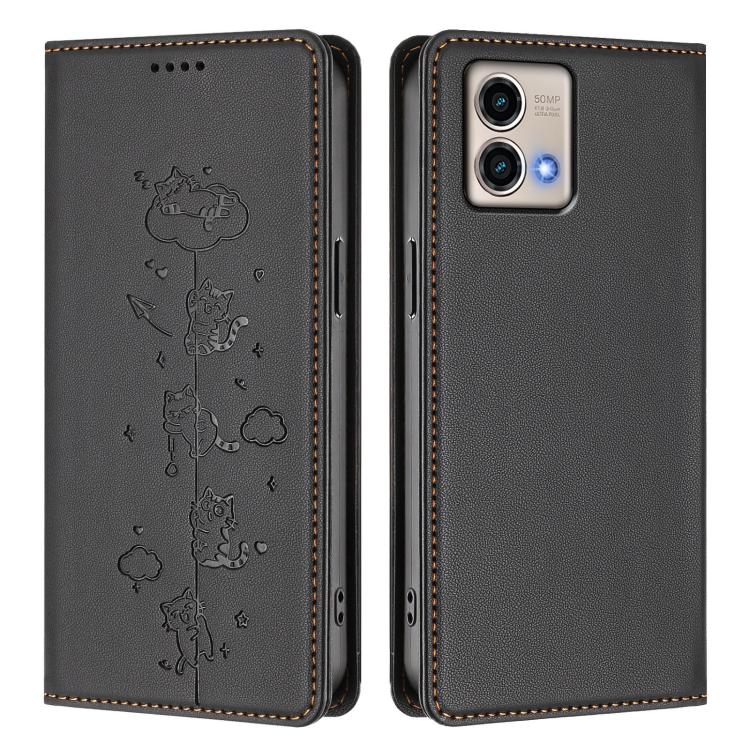 For Motorola Moto G Stylus 5G 2023 Cute Cats Embossed Magnetic RFID Vegan Leather Phone Case
