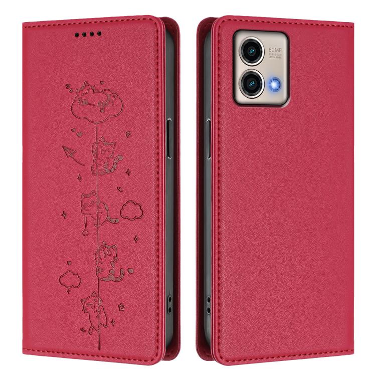 For Motorola Moto G Stylus 5G 2023 Cute Cats Embossed Magnetic RFID Vegan Leather Phone Case